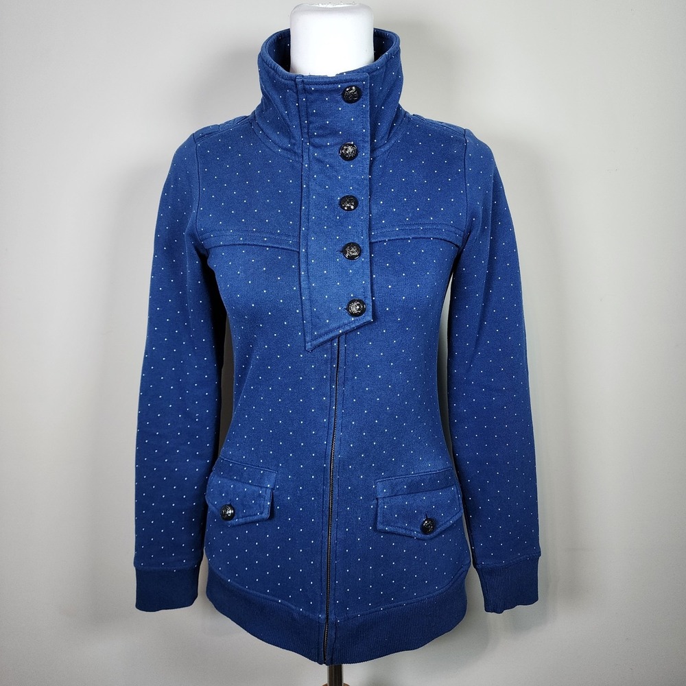 TWIK Sweatshirt Jacket Womens XS Navy Polkadot Jersey Preppy Full Zip Military